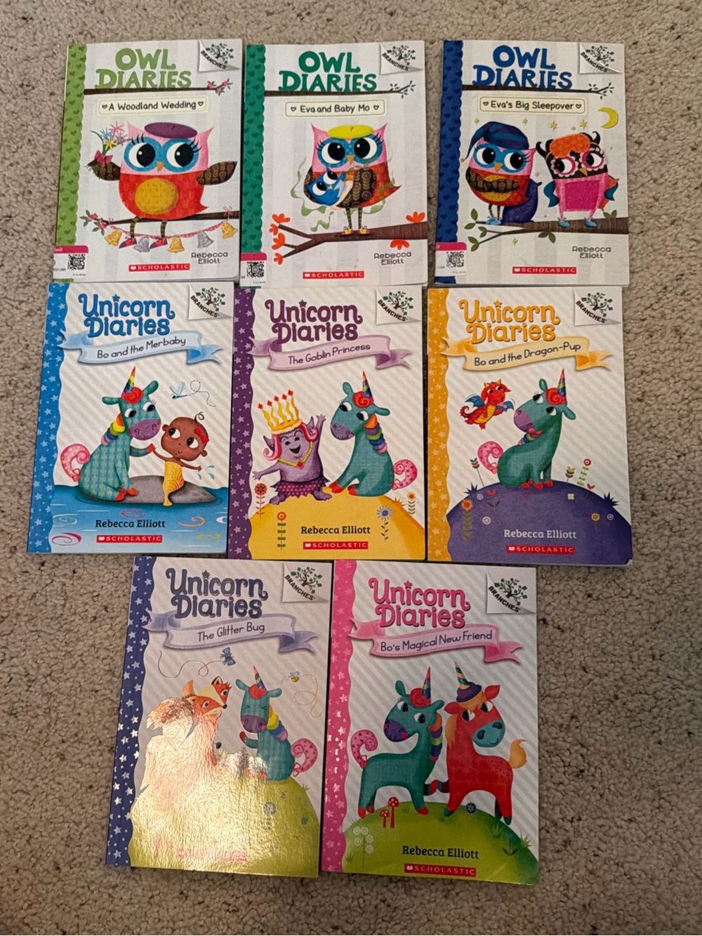 Scholastic Rebecca Elliott Owl & Unicorn Diaries Book Set - Colorful Covers